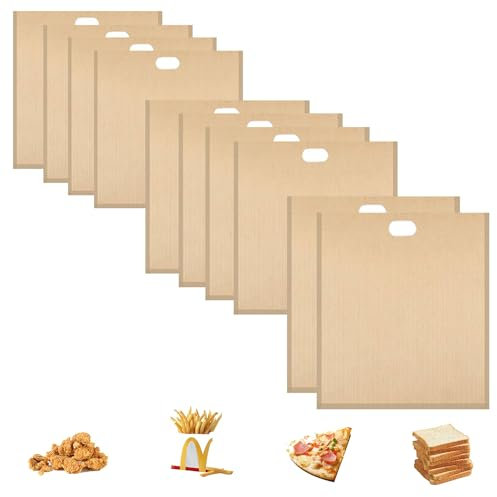 Paquete de 10 bolsas para tostadora, antiadherentes, reutilizables, fáciles de limpiar para sándwiches de queso a la parrilla, tostadas, pan, aperitivos (10)