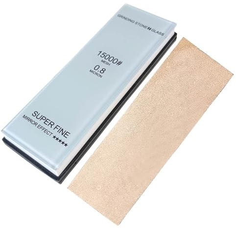 Glass Sharpening Stone, whetstone, Knife Sharpening Stone,Single Side Sharpening Knife Stone Oilstone with Two Sided Leather Strop (15000)
