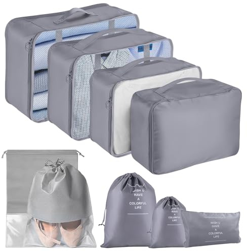 Packing Cubes for Suitcases, 9 pcs Travel Organiser Packing Bags for Clothes Shoes Toiletries Travel Luggage Organizers Storage Bags