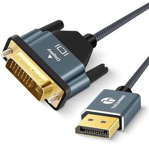Thzzhnno Displayport vers DVI Câble 0,5M, DP vers DVI-D Nylon Tressé Adaptateur,Mâle vers Mâle 1080P@60Hz Ligne de Tête Compatible Ordinateur,Bureau, PC, Moniteur, Projecteur