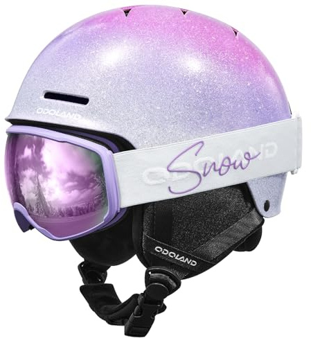 Odoland Casco da Sci per Bambini, Casco e Occhiali da Sci, Antiurto Antivento Maschera Protettivi per Sport Sulla Neve Snowboard, per Ragazze e Ragazzi Età 6-14,NAXS