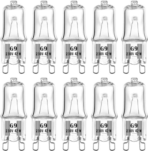 LISOCLU G9 halogenlampa C-pärlor klass 220 V-240 V 28 W 42 W volfram halogenlampa pärlor ugn kristallkontakt platt munstycke ljuskälla (10 st) 42 W