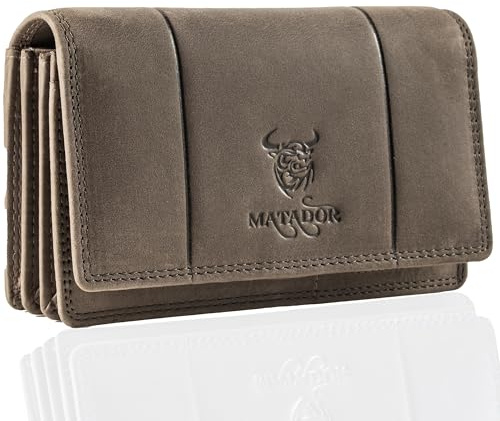 MATADOR Portemonnaie Damen Mittelgroß Leder #VENEDIG mit edler Geschenkbox, Elegante Damen Geldbörse Mittelgroß mit RFID Blocker, Luxus Geldbörse Damen Mittelgroß Viele Kartenfächer, Grau