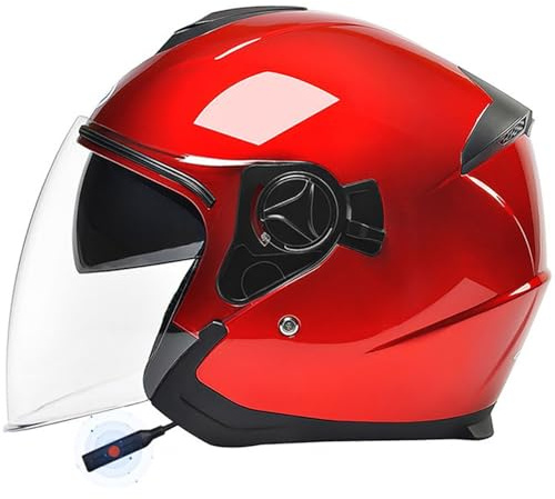 Casco Jet Con Visiera, Casco Da Moto Bluetooth Certificato ECE, Casco Da Moto Semi-Aperto 3/4 Con Microfono Altoparlante Per Donne E Uomini, Per Casco Da Corsa Per Scooter D,S/(55~56cm)
