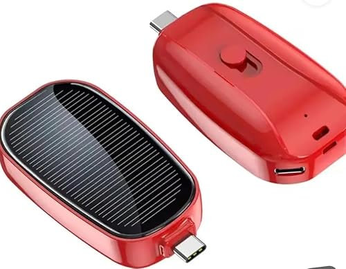 Banco de Energía Solar Portátil, 1200mAh, Impermeable y Anti-polvo, USB Tipo-C, Rojo