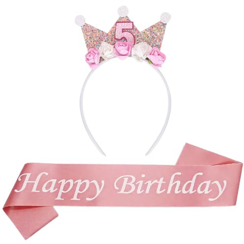 Corona Compleanno Bambina, Bambina 5 anni Corona Compleanno, Birthday Girl Cintura di Compleanno, Set di Decorazione per il Compleanno