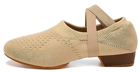 GYUBL Women's Latin Dance Practice Shoes Brown Close Toe Beginner 1 Low Heel Standard Ballroom Social Dance Sneaker, 8.5 US