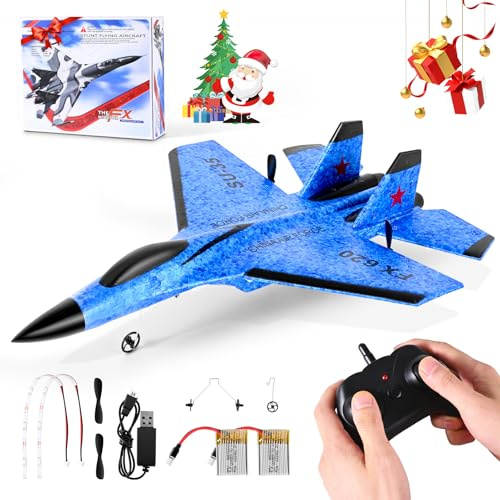 Jradse Avión Teledirigido, Avión RC 2.4GHz Avións Control Remoto Niño, Luces LED de Colores, para Niños y Principiantes, estabilizador giroscópico de 3 Ejes de Control Remoto,Azul
