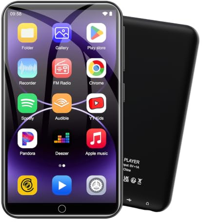 Lettore MP3 ZAQE da 80 GB con Bluetooth e WiFi, lettore MP3 MP4 con touchscreen da 4,0 pollici, lettore MP3 Android con Spotify, Audible, Deezer, lettore musicale HiFi con kinder (Nero)