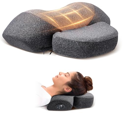 3 in 1 Neck Massager Pillow 3-lever Heated Massage 5-level Vibration Massage Cervical Traction Bed Back Memory Pillow Sleeping for Head Neck Shoulder Deep Massage and Relaxation Ergonomic Design