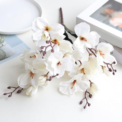 Opatiny Ramo de flores de gladiolos artificiales de 5 puntas con 20 cabezas para decoración del hogar y la oficina, plástico, 43 cm, color blanco
