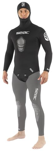 SEAC Seal Jacket – Men's Two-Piece 3mm Neoprene Jacket with Hood | Freediving & Spearfishing | Open Cell Interior, Aquastop Face Wrists and Ankles, Elastic Neoprene