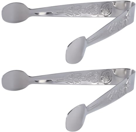Ubric 2 pinze per ghiaccio in acciaio inox, per insalata di zucchero, dolci, adatte per casa, barbecue, cucina, ristorante (argento)