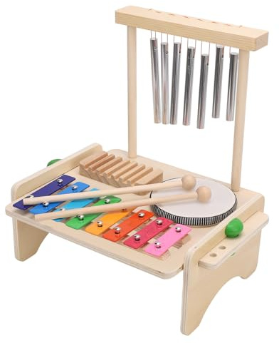 Sxhlseller Barn Trumspel Xylofon Set Enkel Montering Musikinstrument för Barn, Premium Wood Percussion Set för Nybörjarvänligt Lärande, 4 Delar för Interaktiv Lek
