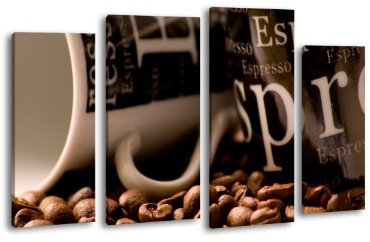wandmotiv24 Leinwandbild Kaffeebohnen LW12 Wandbild, Bild auf Leinwand, 4 Teile, 180x100cm, Kunstdruck Canvas, XXL Bilder, Keilrahmenbild, fertig aufgespannt, Bild, Holzrahmen, Pause, Kaffee, Coffee,