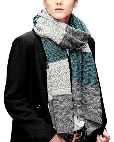 FakeFace Écharpe Hiver Automne Foulard Chaud en Laine Superbe Echarpe Epaisse Longue Plaid Tressé Tricotage tordu Echarpe Tricoté Sympa Unisexe Châle Multicolore Douce pour Homme Femme-Bleu&Gris