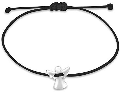 Nuoli® Schutzengel Armband Damen Silber (verstellbar bis 20cm) Engel Armbändchen für Frauen & Mädchen, aus schwarzem Stoff mit Metall Anhänger