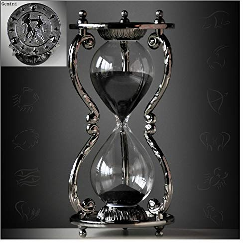 Black Antique Decorative Hourglass Sand Timer - 30 Minute, Unique Vintage 12 Constellations Metal Art Hour Glass for Office Desk Home Decor - Birthday Gift,Gemini
