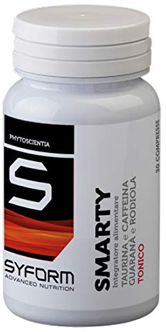 SYFORM SMARTY INTEGRATORE ALIMENTARE, Taurina e Caffeina, Guaranà e Rodiola. Adrenalina pura, tono, energia e concentrazione. per sport, palestra, allenamento muscolatura (30 Compresse)