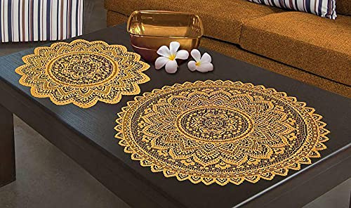 MforStyle Coppia di centrini centrini in pizzo bianco o marrone o oro antico, rotondo, medio o grande, (oro antico, grande, 60 cm)