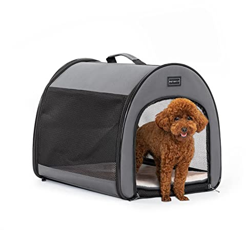 PETSFIT Soft Dog Crate, Travel Dog Crate - 19 Inch Lightweight, Roomy, Easy to Set Up, Sturdy Portable Dog Kennel with Thick Mat Grey