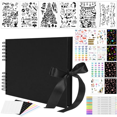 Bemece Scrapbook Photo Albums, 12 x 8 Inches Scrap Book With 80 Pages, DIY Photo Album For Wedding, Anniversary, Birthday, Travel, Friends, Baby - Black