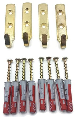 Lot de 4 crochets muraux en laiton robuste J pour grand tableau/miroir – Plâtre ou murs solides – Vis et chevilles incluses – Charge maximale de 35 kg