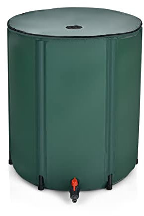 GOPLUS 225 L Réservoir d'eau avec Filtre en Filet et Robinet, Réservoir de Pluie avec Trou de Drainage, Récupérateur d'eau de Pluie Pliable,pour Arrosage/Nettoyage des Voitures (60 x 80 cm (Φ x H))
