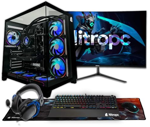NitroPC - Pack Extrême | PC Gaming Complet (Intel i9 12900K 16/24 5,2 GHz, RTX 5070 12 Go, RAM 32 Go, M.2 2 to, Windows 11 Pro, RGB | WiFi, Moniteur 27, Clavier, Souris, Casque) (Noir)
