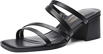 DREAM PAIRS Women's Strappy Heels Block Open Toe Low Heel Chunky Mules Sandals Dress Shoes SDHS2370W,Black,8