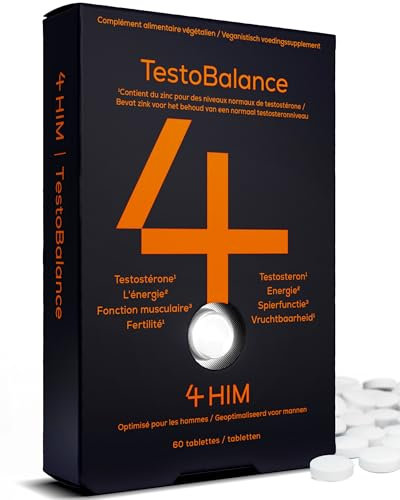 4 HIM TestoBalance - Énergie et Fonction Musculaire - avec Zinc, L-Arginine, Ginseng et Fenugrec - 60 Comprimés Végétaliens