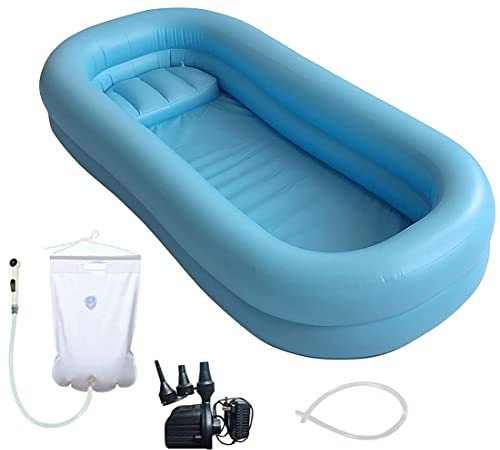 REMEK Baignoire Gonflable Médicale, Baignoire Gonflable Portable Adulte en PVC avec Pompe À Air Électrique Et Sac À Eau Système De Douche De Chevet pour Personnes âgées, Handicapées