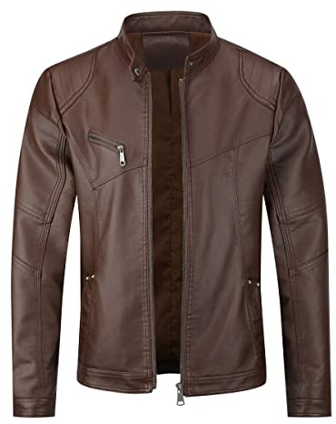 Allthemen Mens Leather Jacket Stand Collar Jacket Zipper | Mens Casual Lightweight Bomber Jacket Slim Fit Long Sleeve Coat Motorcycle Biker Jacket for Casual Wear
