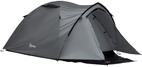 Outsunny Tente de Camping 2-3 Personnes Tente dôme étanche légère ventilée Facile à Monter 2 Portes fenêtres dim. 3,25L x 1,83l x 1,3H m Fibre Verre Polyester PE Gris