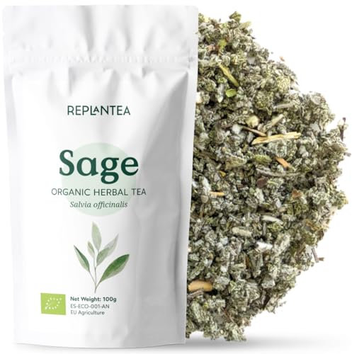 Sage Tea Loose Organic 100g (50 Cups) | Organic Sage Leaves, Cleaned, Chopped and Dried Ready to Infuse REPLANTEA