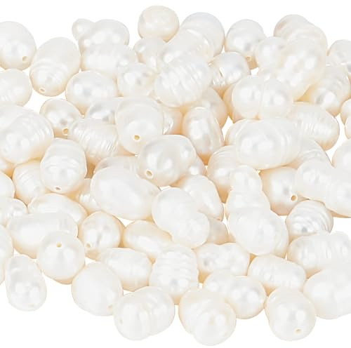 SUNNYCLUE 1 caja 43~45 piezas de Perlas de Agua Dulce de 5.5~6.5 mm Cuentas de Perlas Naturales Cultivadas En Agua Dulce Forma de Arroz Ovalada Cuentas Sueltas Blancas Barrocas para Hacer Joyas Sumini