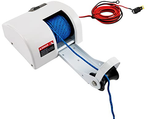 Xigner Elektrische Ankerwinde für Boote, 12V, Robustes Ganzstahl-Getriebe, für Anker bis 20,4 kg, Süßwasser und Salzwasser geeignet, Seilwinde Bootszubehör Weiß