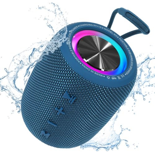 Enceinte Bluetooth Portable, Haut-Parleur BT5.3 sans Fil 20W Bluetooth Speaker Basses Riches 16H avec Lumière LED, Supporte Radio FM, TF, USB, AUX pour Maison, Cyclisme, Extérieur, Voyages, Douche