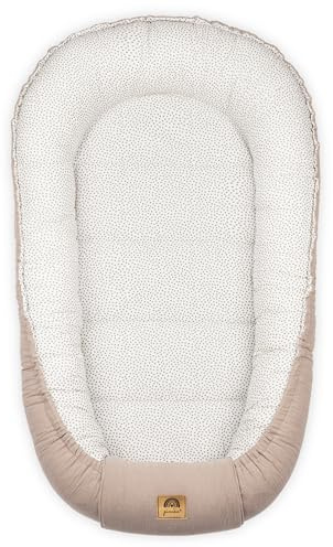 PIMKO Nido de bebé para bebé, capullo para bebés y recién nacidos, 60 x 90 cm, 100 % algodón de muselina, (puntos beige)