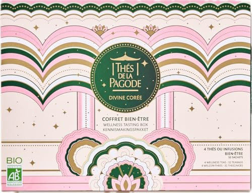 Thés de la Pagode - Coffret de Thés Bien Etre Bio Divine Corée - 3 Thés Bio + 1 Infusion Bio - Édition Limitée, Idée Cadeau Noël - 32 Sachets
