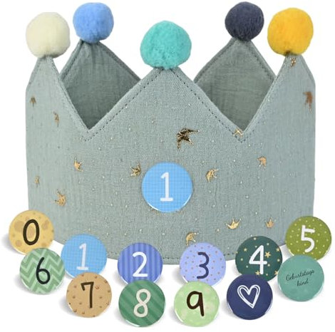 JOYUE Corona de Infantil Cumpleaños, Sombrero de Cumpleaños con Números Intercambiables del 0 al 9, Unisex, Verde Menta