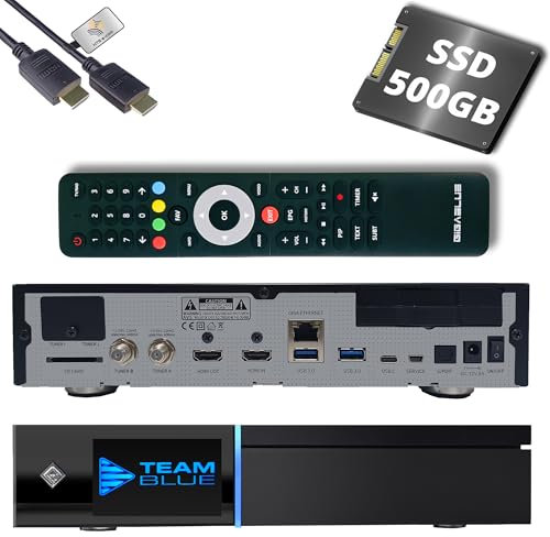 GigaBlue UHD Quad 4K Pro 2X FBC DVB-S2 Receptor de satélite con CPU Dual Core, E2 Linux OS, 4GB RAM, 8GB eMMC, Bluetooth 5.4, H.265, 1200Mbit WLAN, 3 x USB 3.0, HTS e-com Cable HDMI + SSD de 500 GB