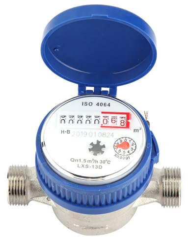 Accurate Mechanical Water Meter with Clear Dial Display and Vacuum Sealed Counter 15mm 1/2 Inch Copper for Household or Garden Use Up to 1.5m3/h Water