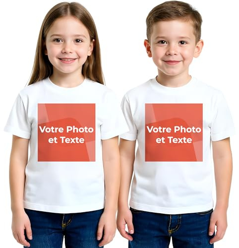 Cimpress T-Shirt Enfant Personnalisable, 100% Coton, col Rond, imprimé Photo, nom ou Motif, Plusieurs Tailles pour Filles et garçons, Lavable en Machine