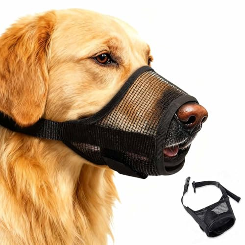 KixMalkinly Dog Muzzle for Large Dog,Muzzles with Adjustable Velcro Straps,Breathable Mesh and Nylon Dog MaskTraining for Biting Chewing,Soft Mesh Muzzle for Small Medium Large Dogs（Black,L）