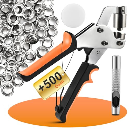 Cieex Juego de Remachadora y Ojales Metalicos - Kit Completo con 500 Ojales de Acero Inoxidable, Herramienta Profesional para Lona, Cuero, PVC y Más