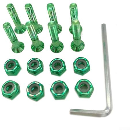 babominimer Skateboard-Schrauben und Muttern, 25 mm, galvanisierte Hardware aus Karbonstahl, für Skateboard- und Longboard-LKW, langlebige Erhöhungsschrauben mit Schraubenschlüssel, Grün, 8 Stück