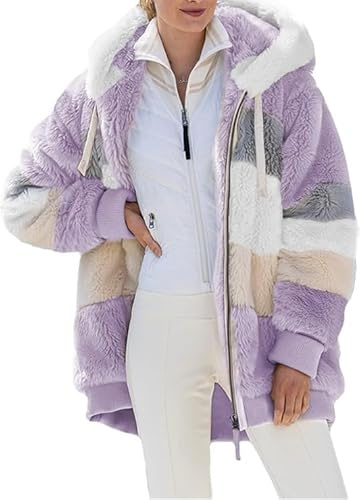 RIKAY Teddy Fleece Jacket Womens Full Zip Up Hoodies Sherpa Fleece Winter Coats Autumn Cardigan Fuzzy Jackets Long Sleeve Warm Thermal Sweatshirt Jacket Stylish Winter Outwear Teddy