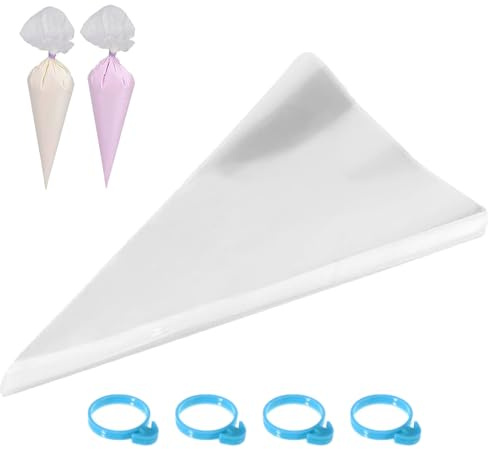 Honicemar Mangas Pasteleras Grande 45 x 24 cm, 50pcs Bolsas de Pastelería Desechables Engrosada Transparente para Decorar Tartas Cupcakes Repostería y Galletas, con 4 Ligas de Silicona
