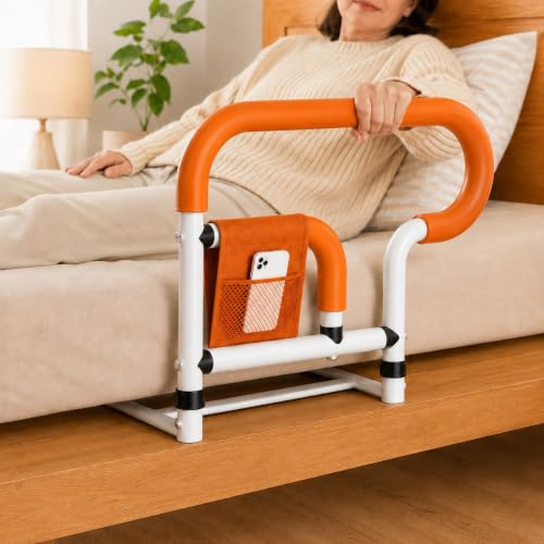 Barrière de lit pliable pour personnes âgées, protection contre les chutes, réglable en hauteur, avec sac de rangement, aide au lever pour personnes âgées, handicapées et femmes enceintes